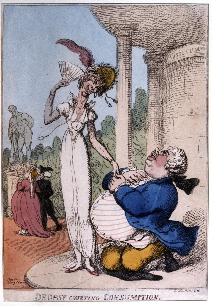 Obese Man Courting a Tuberculosis Patient: Dropsy and Consumption, Early 19th Century (Caricature) by Thomas Rowlandson