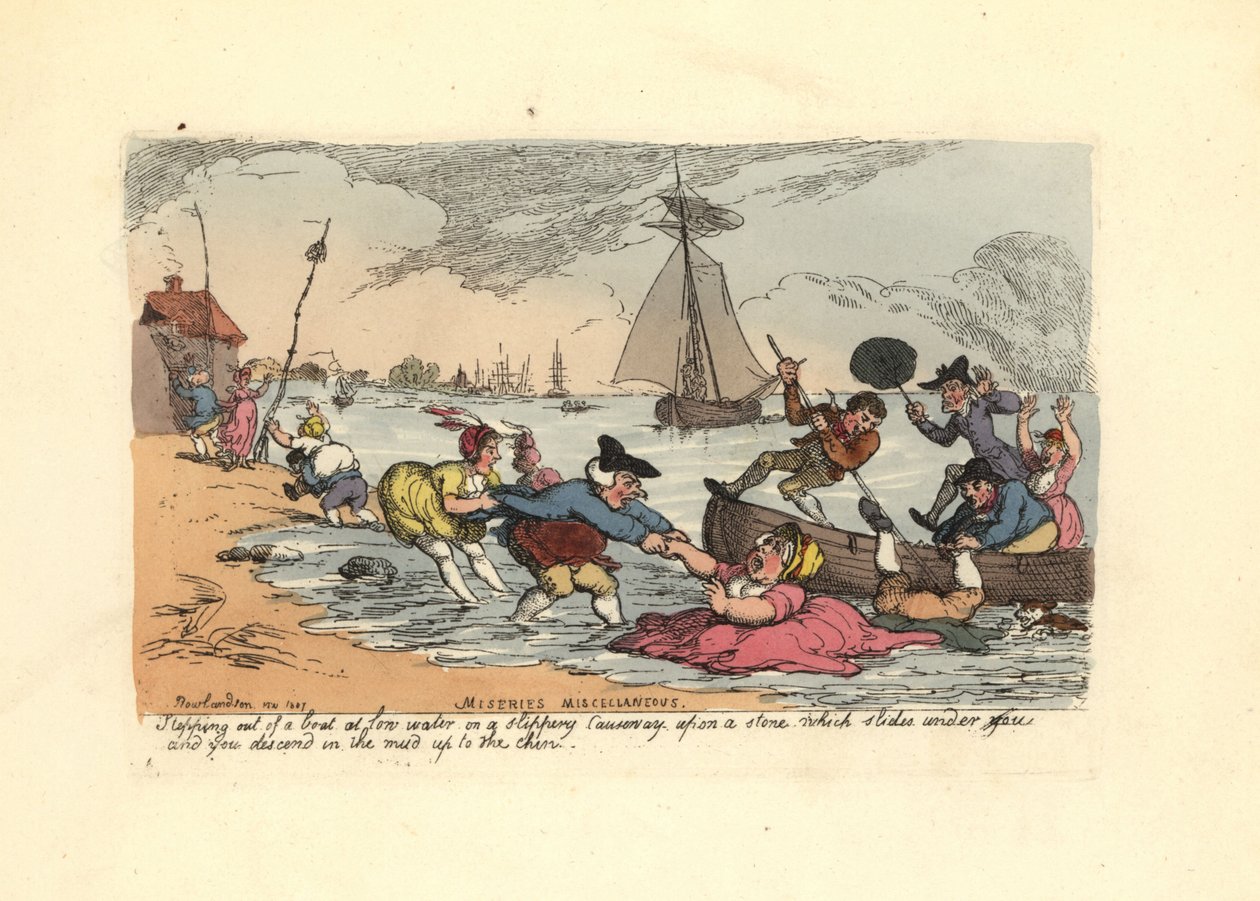 Passengers Slipping and Falling into the River Mud by Thomas Rowlandson