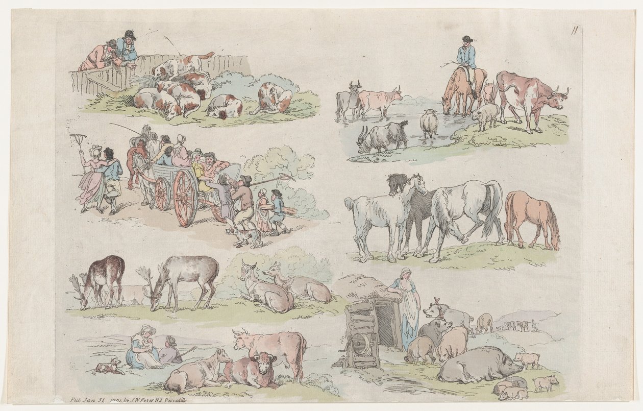 Plate 11, Outlines of Figures, Landscapes and Cattle...for the Use of Learners by Thomas Rowlandson