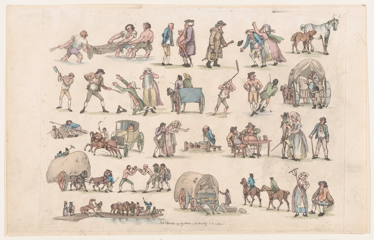Plate 4, Outlines of Figures, Landscapes and Cattle...for the Use of Learners by Thomas Rowlandson