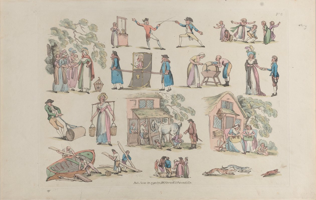 Plate 8, Outlines of Figures, Landscapes and Cattle for the Use of Learners by Thomas Rowlandson