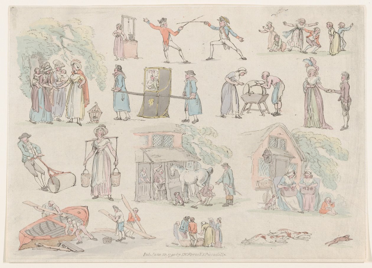 Plate 8, Outlines of Figures, Landscapes and Cattle for the Use of Learners by Thomas Rowlandson