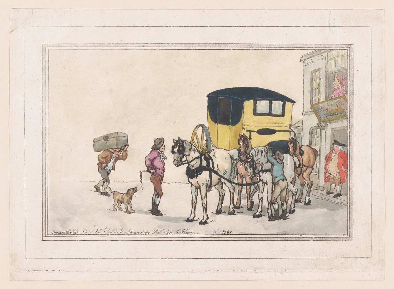 Post Boys and Post Horses at the White Hart Inn by Thomas Rowlandson