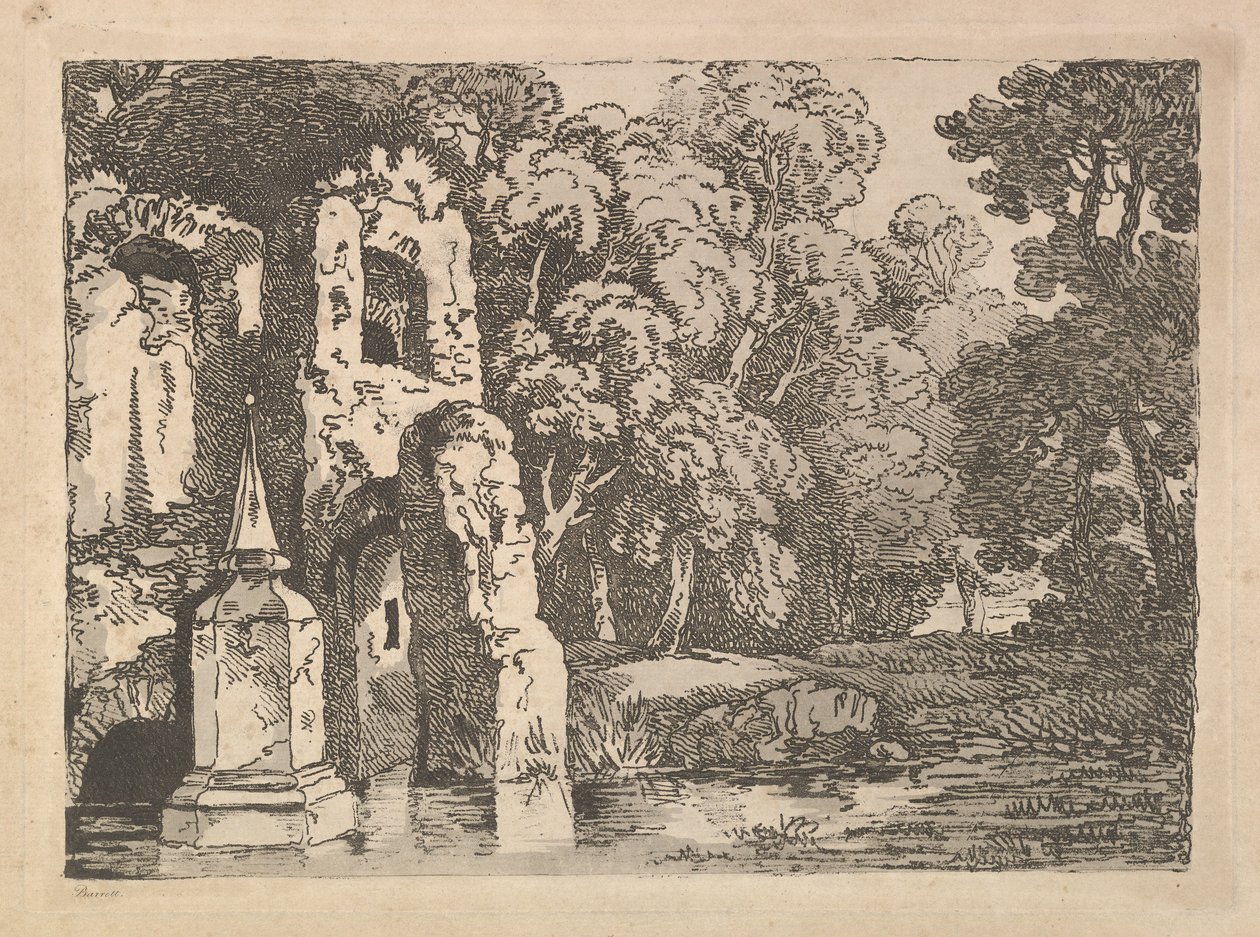 Ruins Next to a Pool in a Wooded Landscape by Thomas Rowlandson