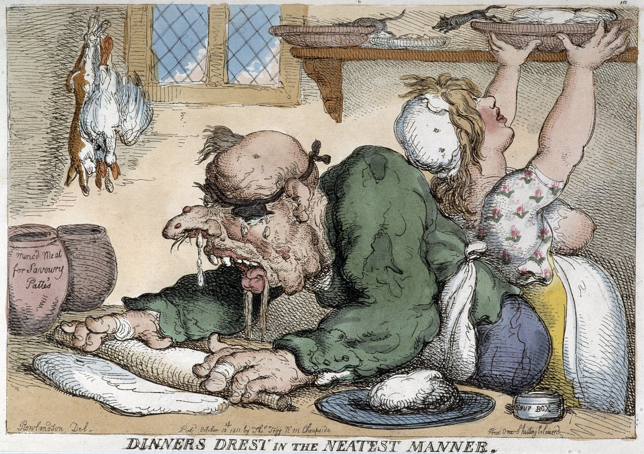 Sick man preparing the meal - Cartoon by Rowlandson by Thomas Rowlandson