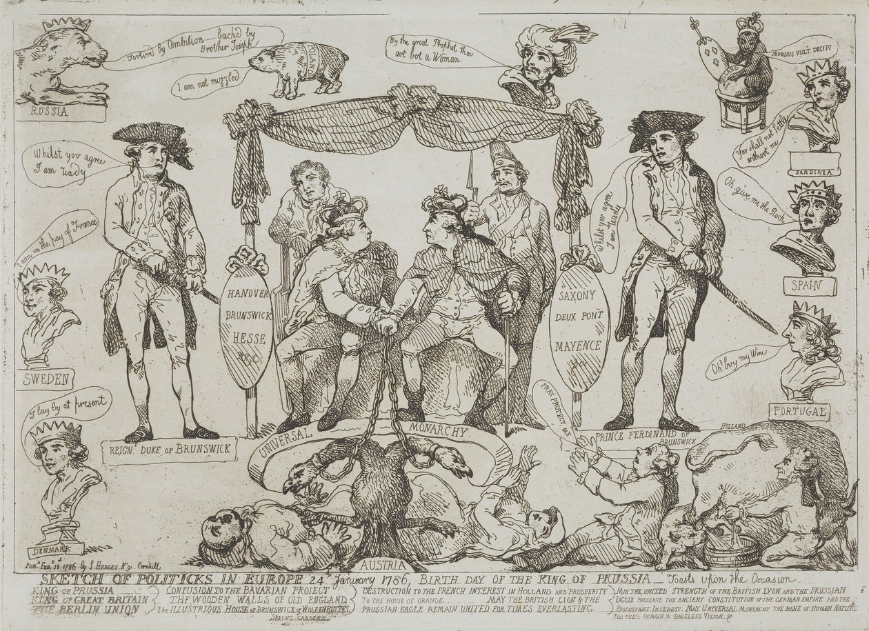 Sketch of Politics in Europe, January 24, 1786 - Birthday of the King of Prussia by Thomas Rowlandson