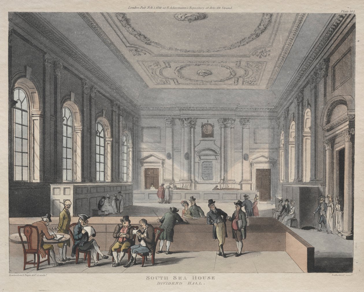 South Sea House, Dividend Hall by Thomas Rowlandson
