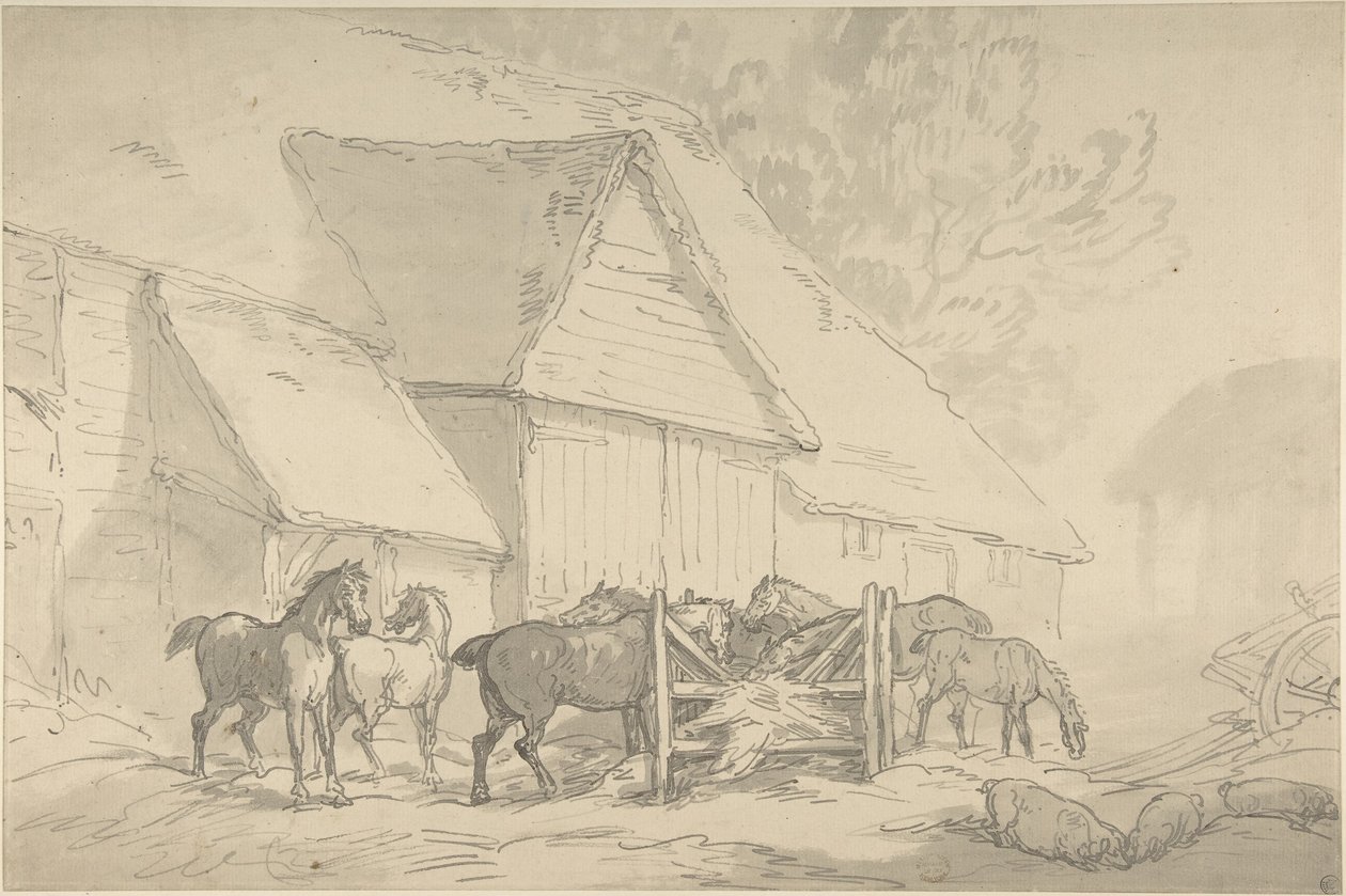 Stable Yard with Horses by Thomas Rowlandson