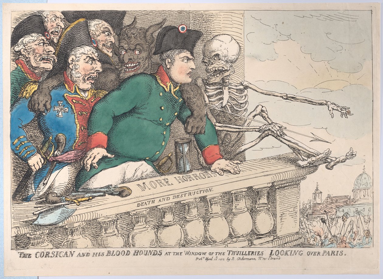 The Corsican and His Bloodhounds at the Window of the Thuilleries Looking Over Paris, April 16, 1815 by Thomas Rowlandson