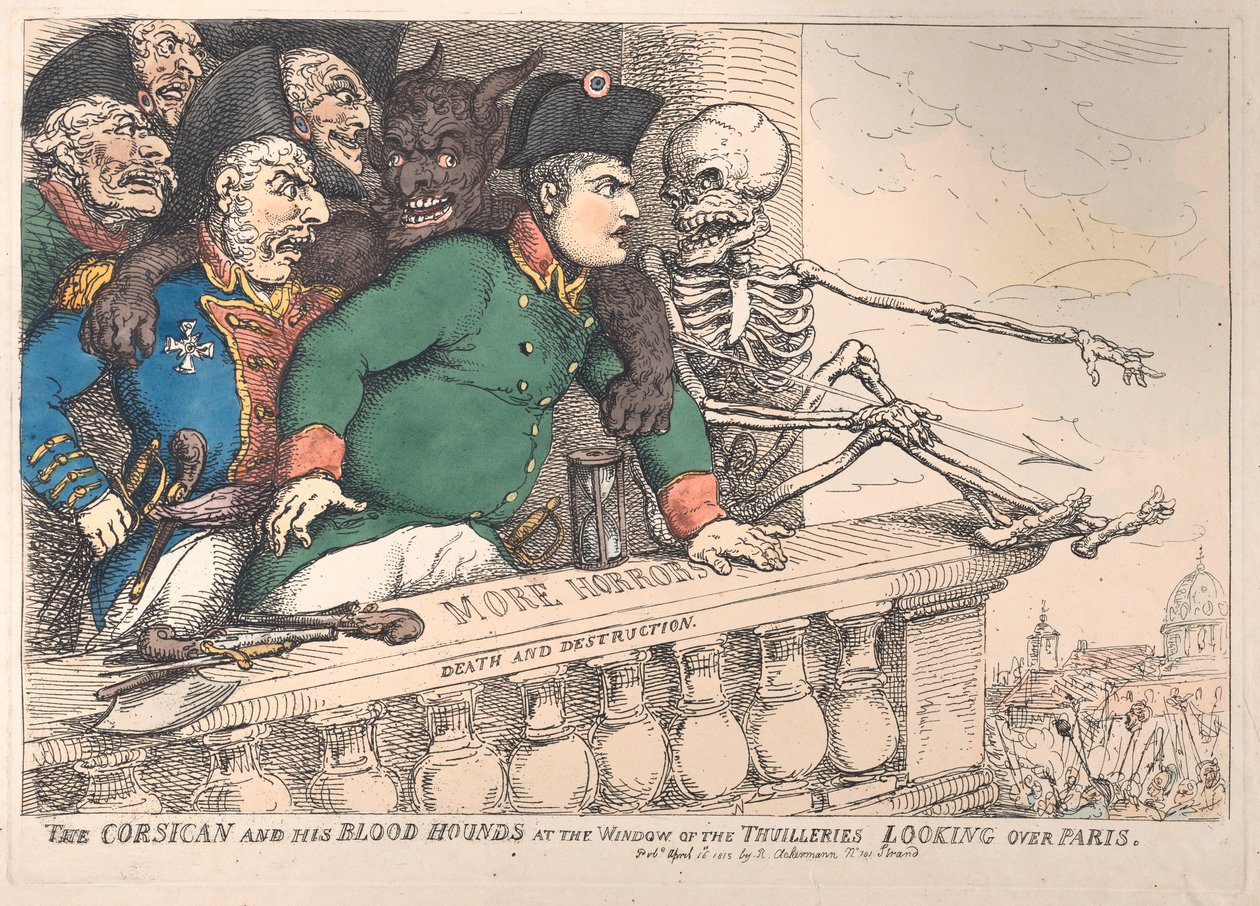 The Corsican and His Bloodhounds at the Window of the Thuilleries Looking Over Paris, April 16, 1815 by Thomas Rowlandson