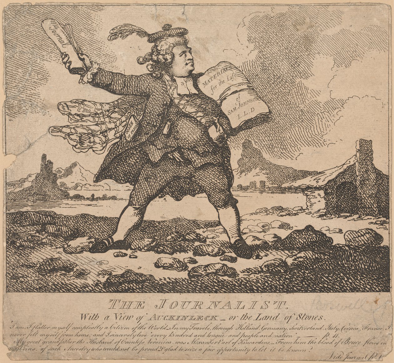 The Journalist, with a view of Auchinleck or the Land of Stones by Thomas Rowlandson