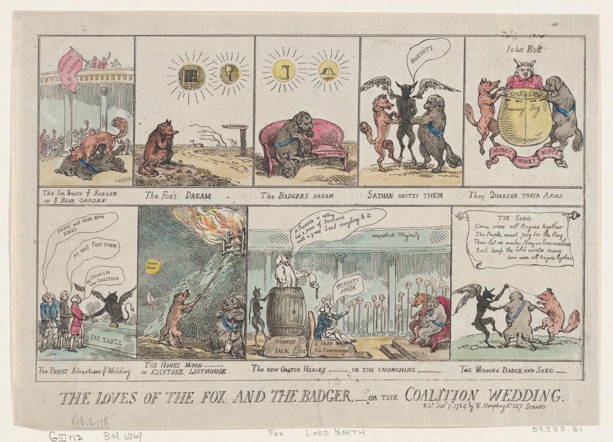 The Loves of the Fox and The Badger, or The Coalition Wedding by Thomas Rowlandson
