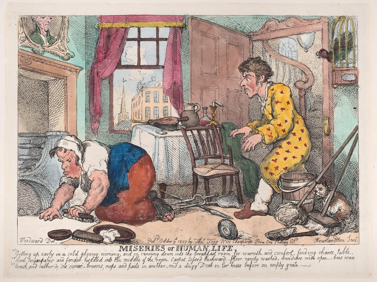 The Miseries of Human Life: Getting Up Early in a Cold Gloomy Morning by Thomas Rowlandson