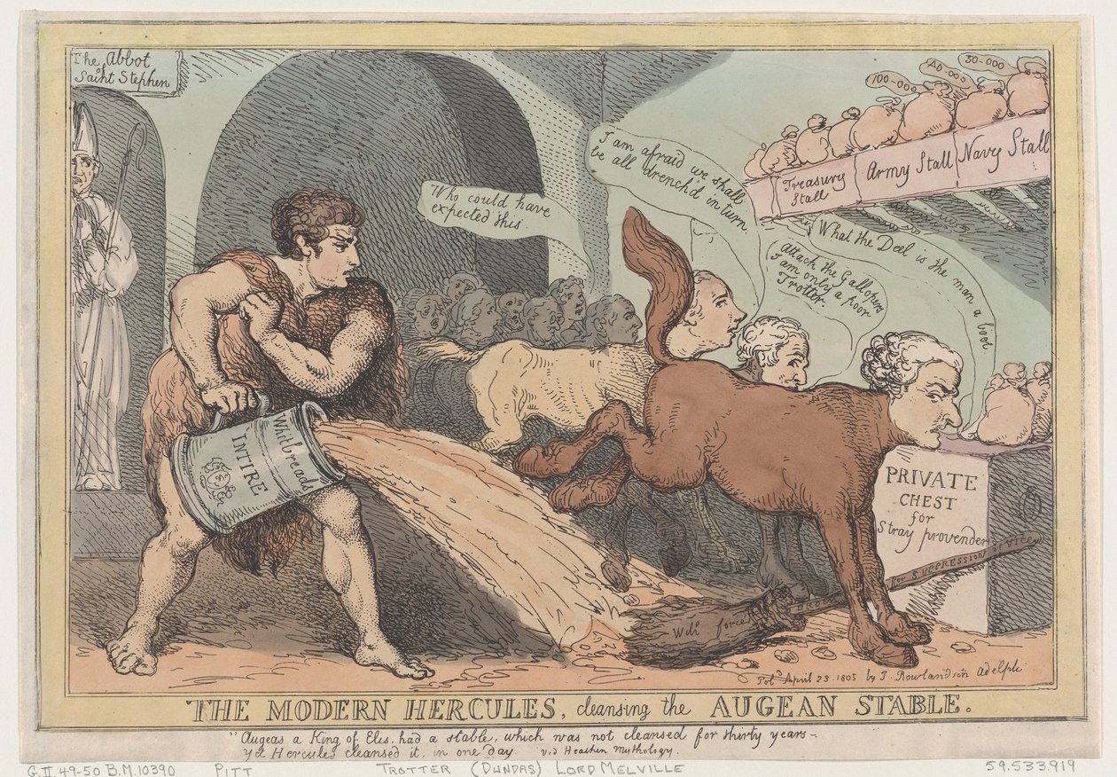 The Modern Hercules, Cleansing the Augean Stable by Thomas Rowlandson