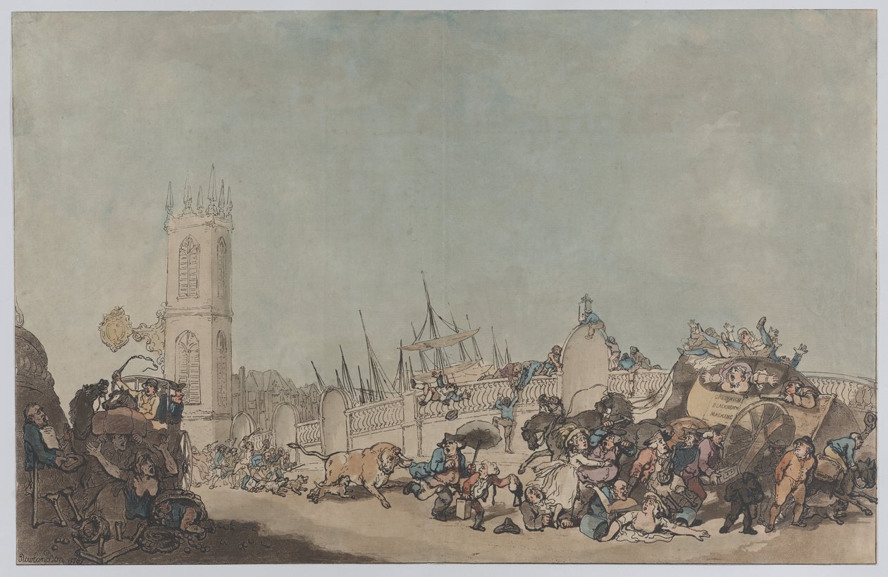 The Overdrove Ox (Mad Bull on Westminster Bridge) by Thomas Rowlandson