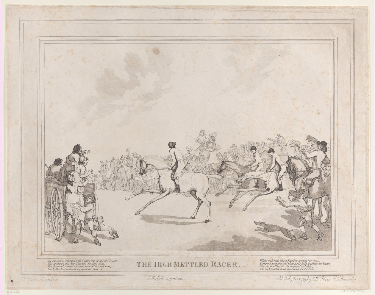 The Race Horse from The Life of a Racehorse, or The High-Mettled Racer, July 20, 1789 by Thomas Rowlandson