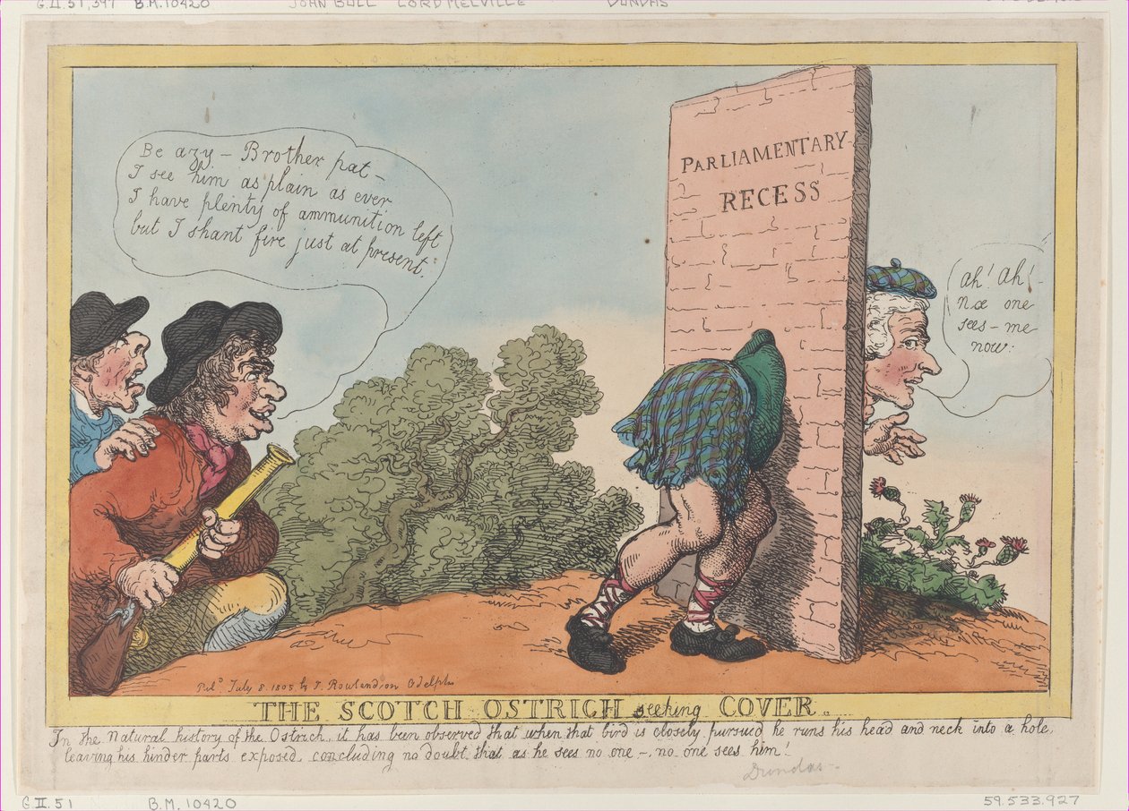 The Scotch Ostrich Seeking Cover, July 8, 1805 by Thomas Rowlandson