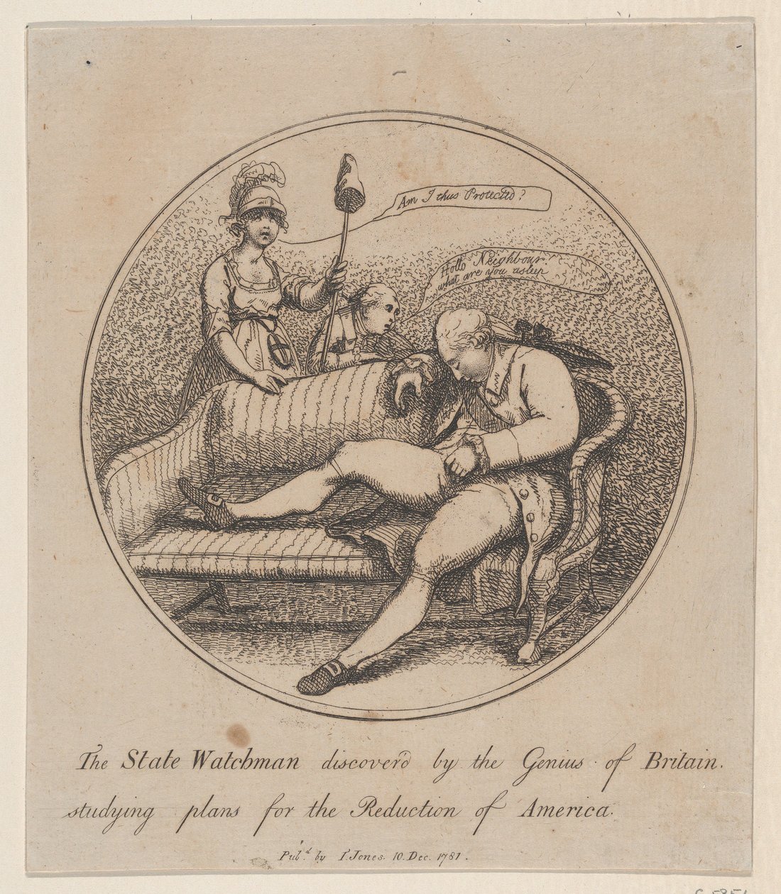The State Watchman Discovered by the Genius of Britain Studying Plans for the... by Thomas Rowlandson
