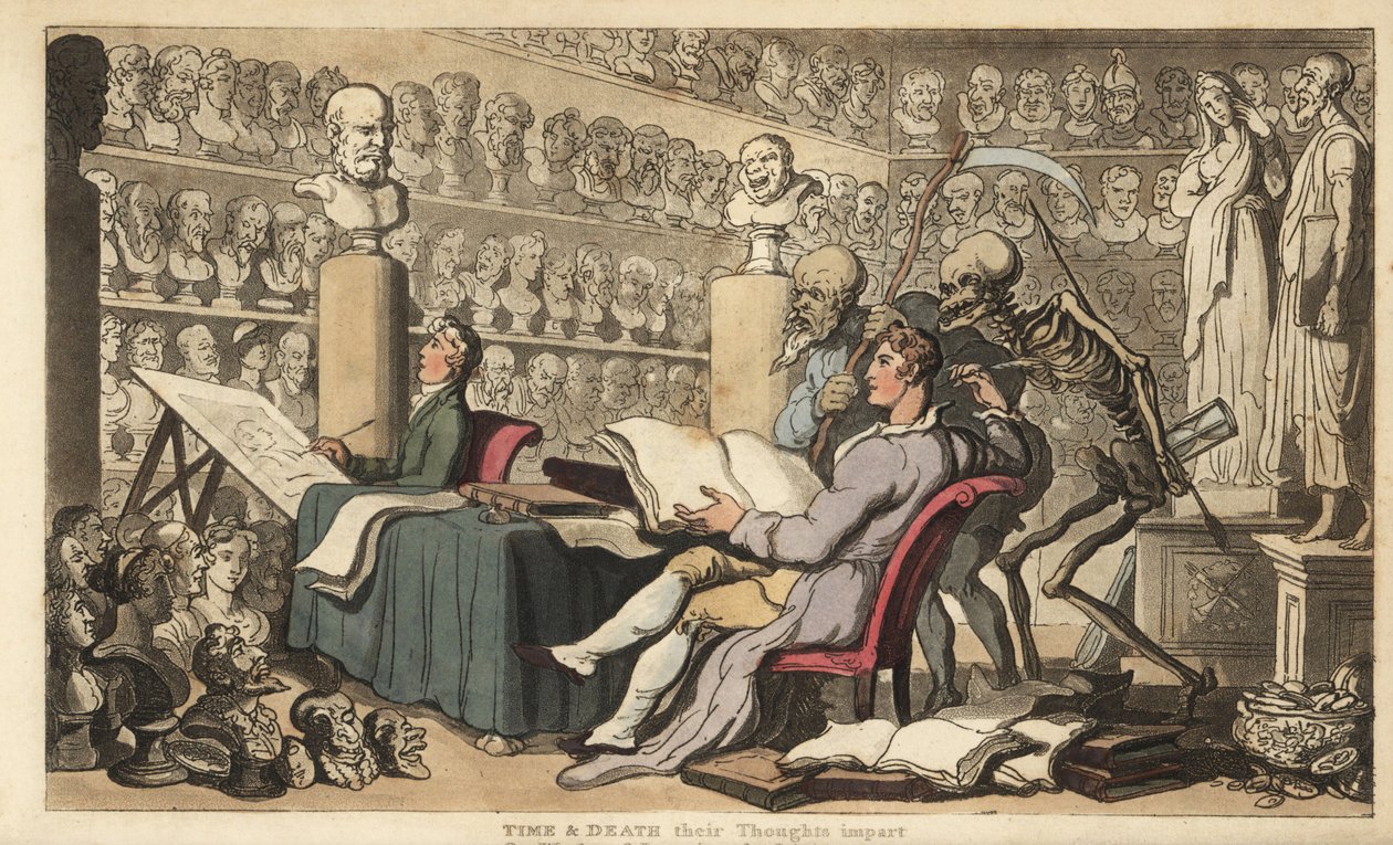 Time and Death Behind an Artist in an Atelier by Thomas Rowlandson