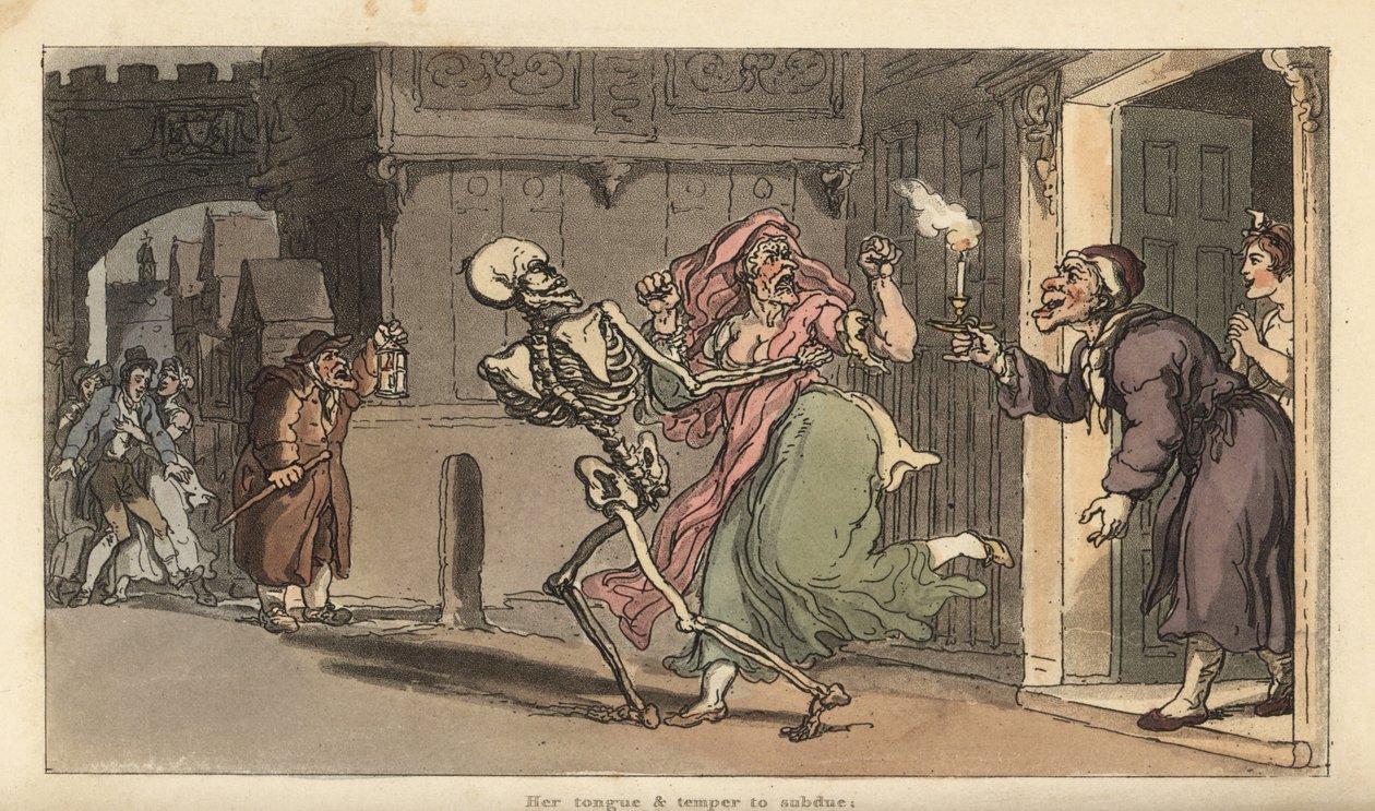 The Skeleton of Death Carries Off a Virago from a House by Thomas Rowlandson