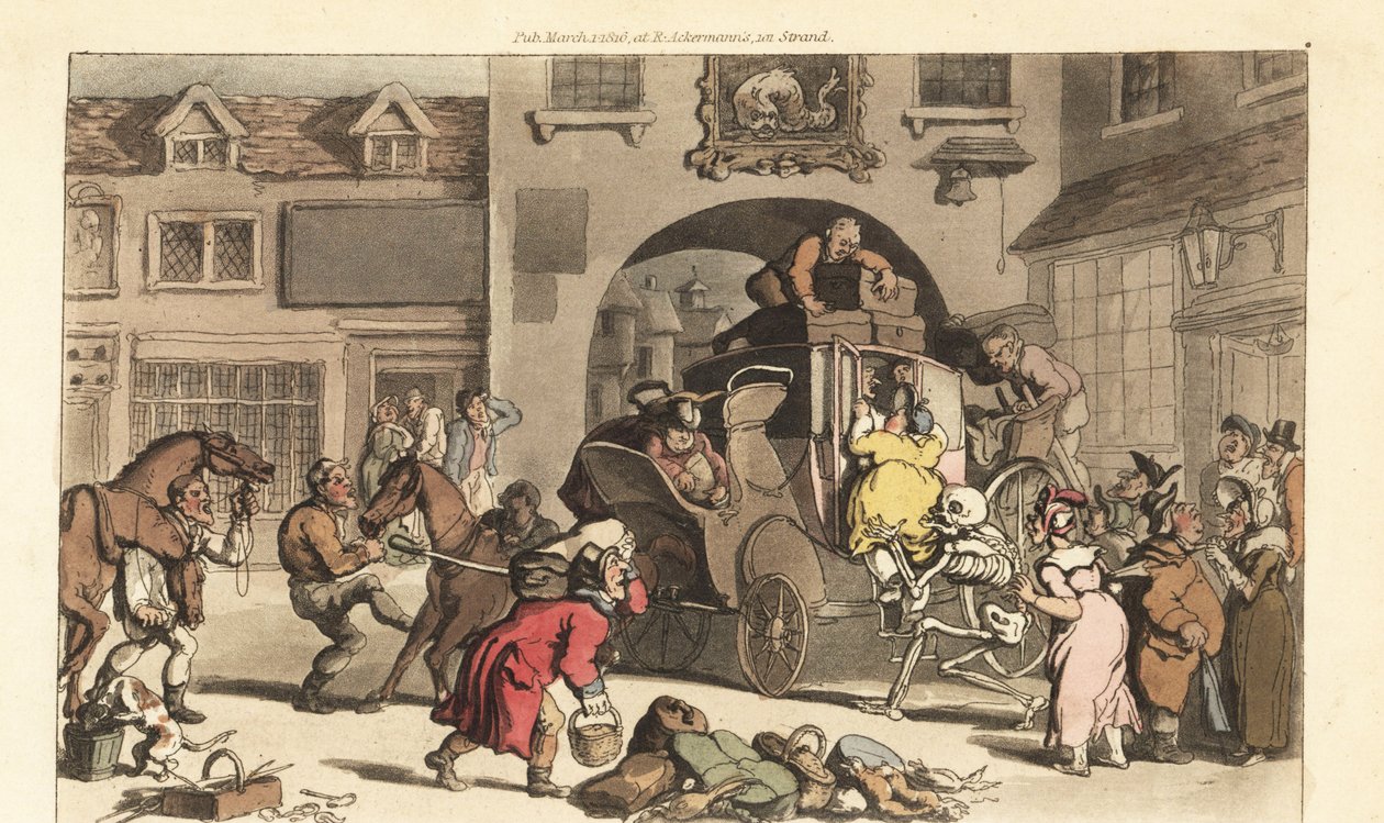 Death Helps a Matron onto the Last Stage by Thomas Rowlandson