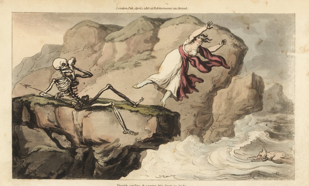 Death Holds a Handkerchief as a Woman Commits Suicide by Thomas Rowlandson