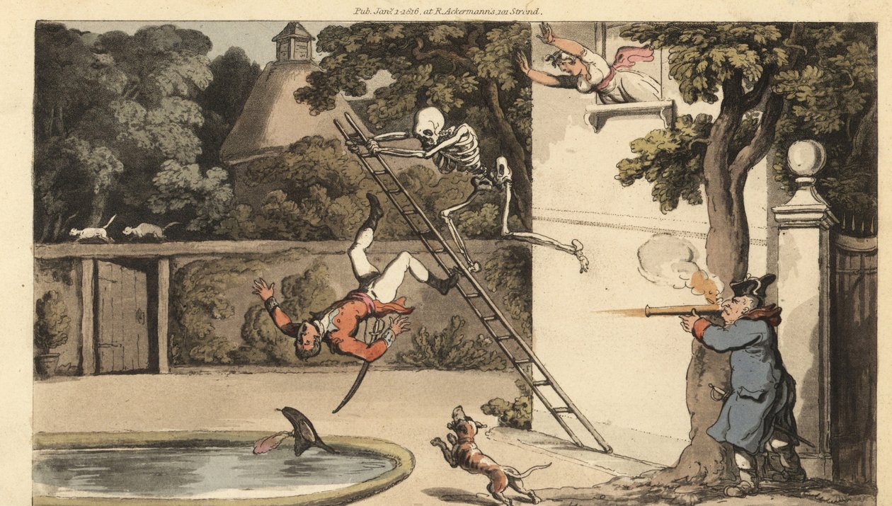 The Skeleton of Death Pushes a Ladder by Thomas Rowlandson