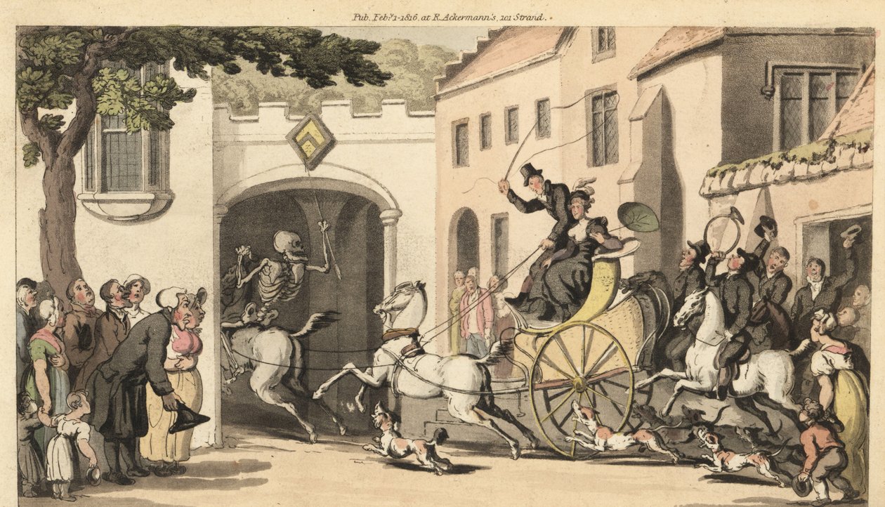 The Skeleton of Death Rides Ahead of a High Tandem Carrying the Next Heir to His Doom by Thomas Rowlandson