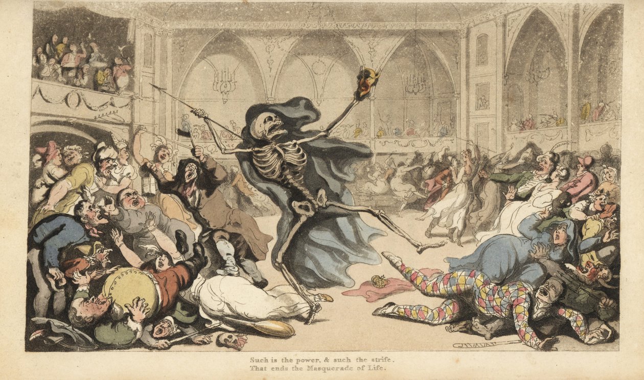 The Skeleton of Death Causes a Riot at a Masquerade Ball by Thomas Rowlandson
