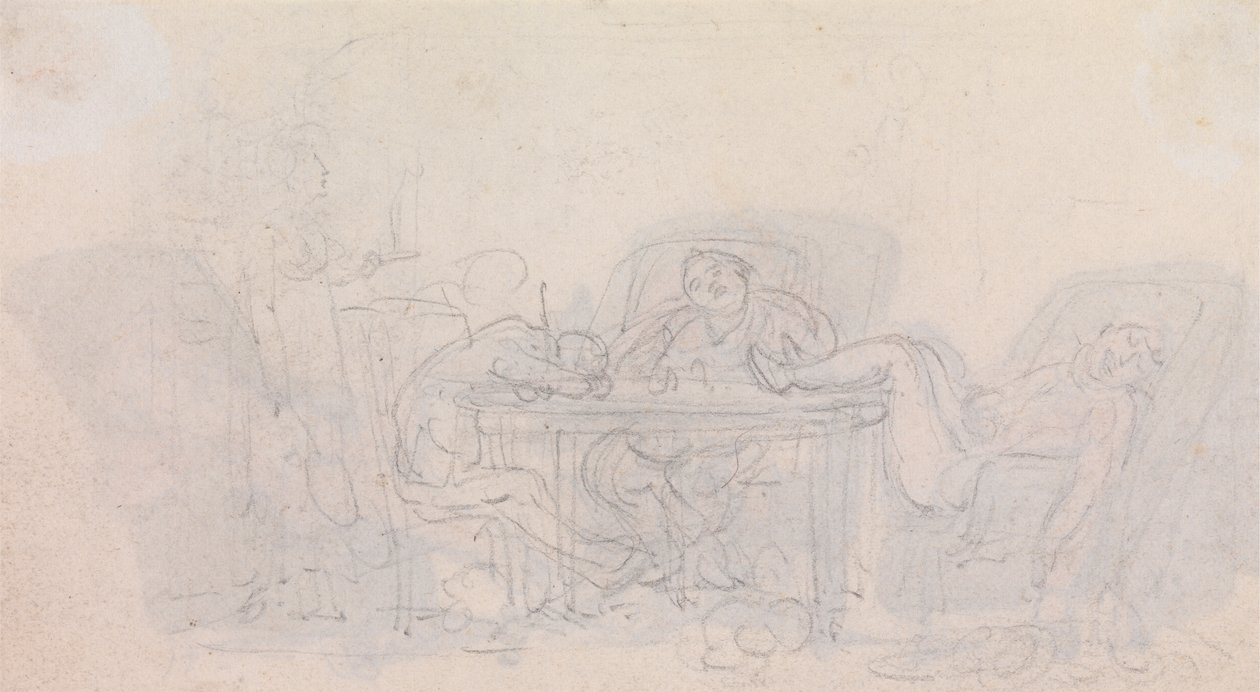 Three Sportsmen Sleeping at the Table in Their Chairs by Thomas Rowlandson
