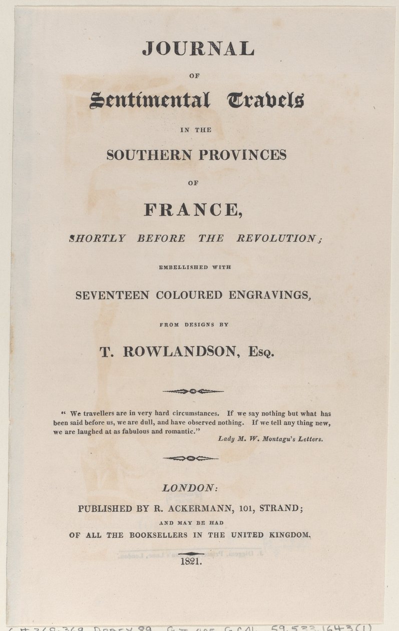 Title Page, from Journal of Sentimental Travels in the Southern Provinces of France by Thomas Rowlandson
