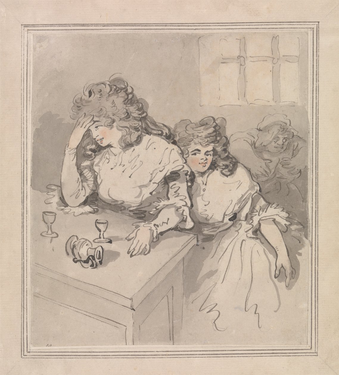 Two Girls Tippling by Thomas Rowlandson