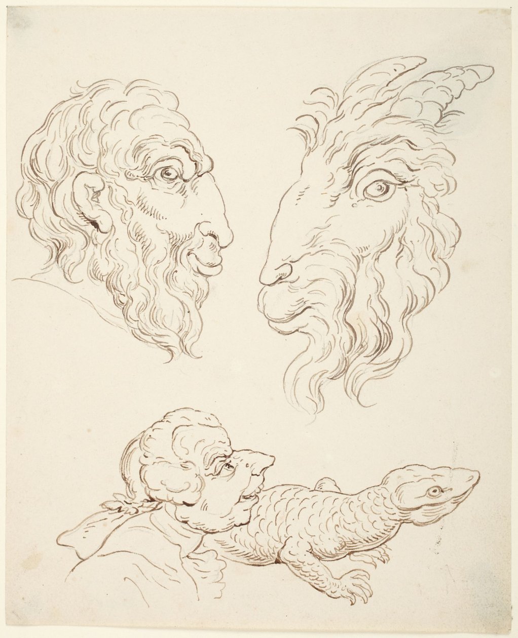 Two Caricatures: Man and Goat, Man and Lizard by Thomas Rowlandson