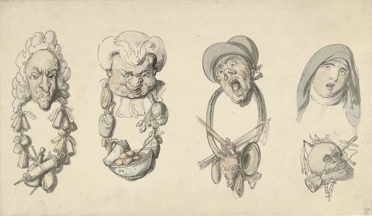 Four Caricatured Heads by Thomas Rowlandson