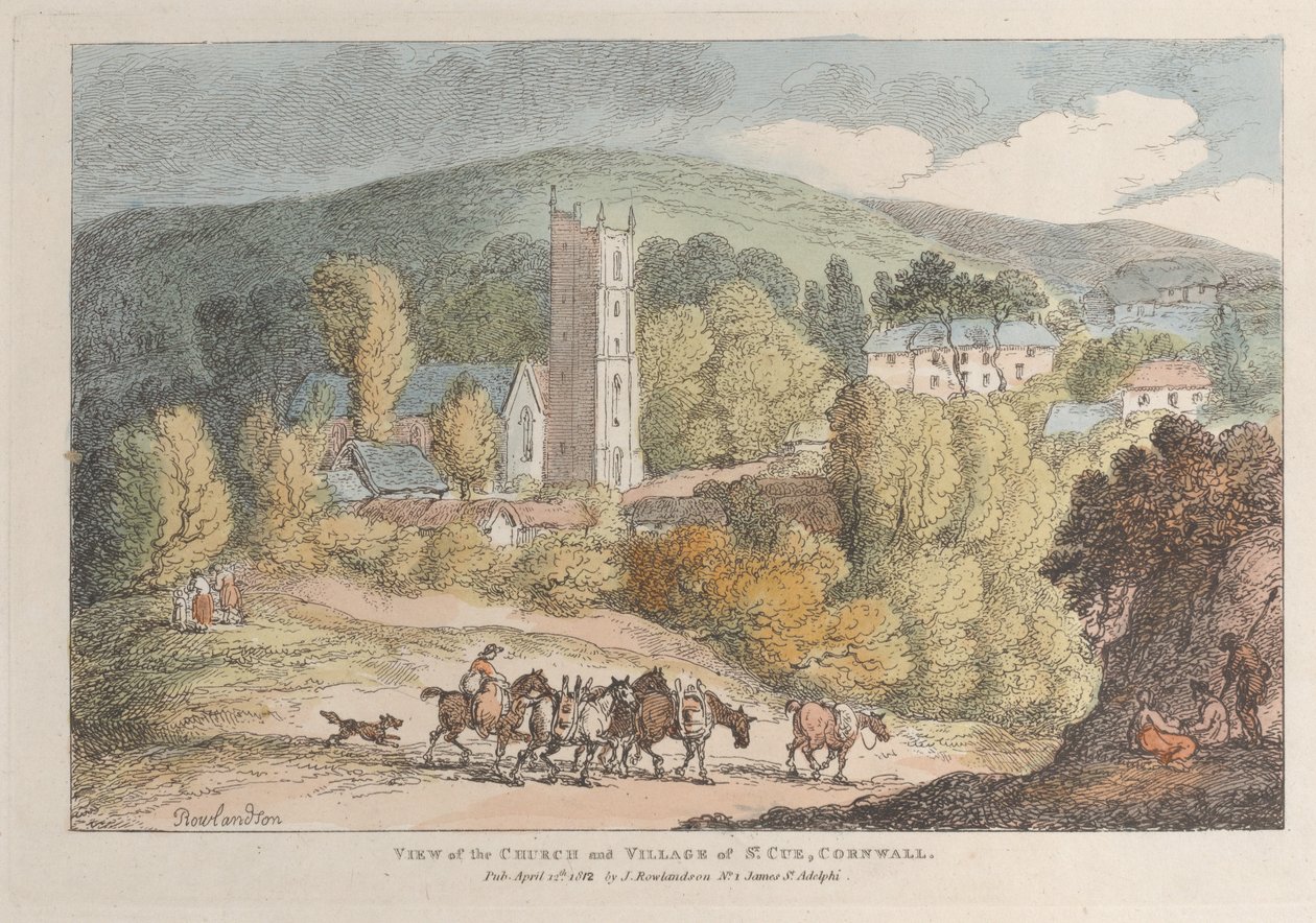 View of the Church and Village of St. Cue, Cornwall by Thomas Rowlandson