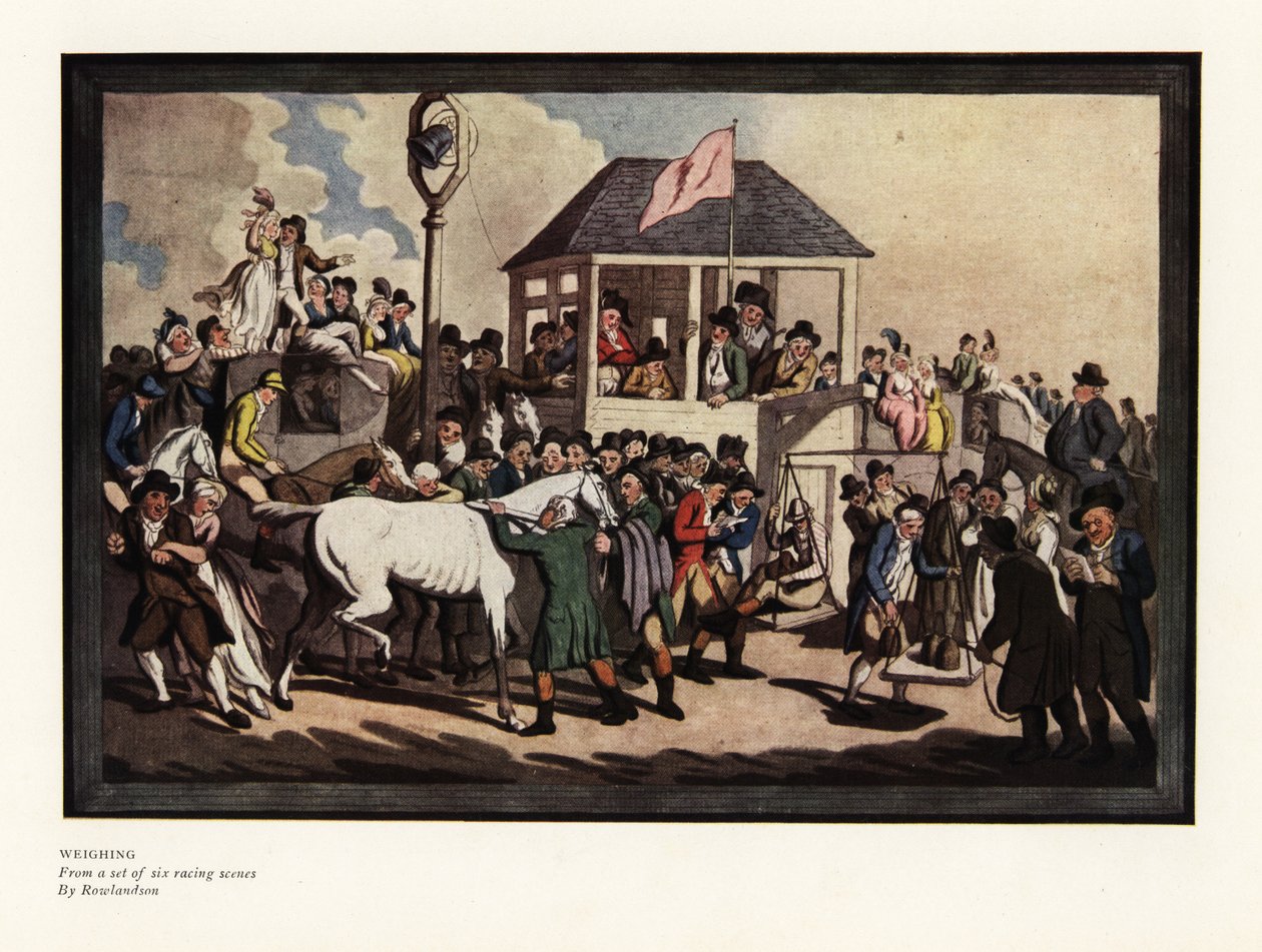 Weighing a Jockey on a Set of Scales at a Race Track by Thomas Rowlandson