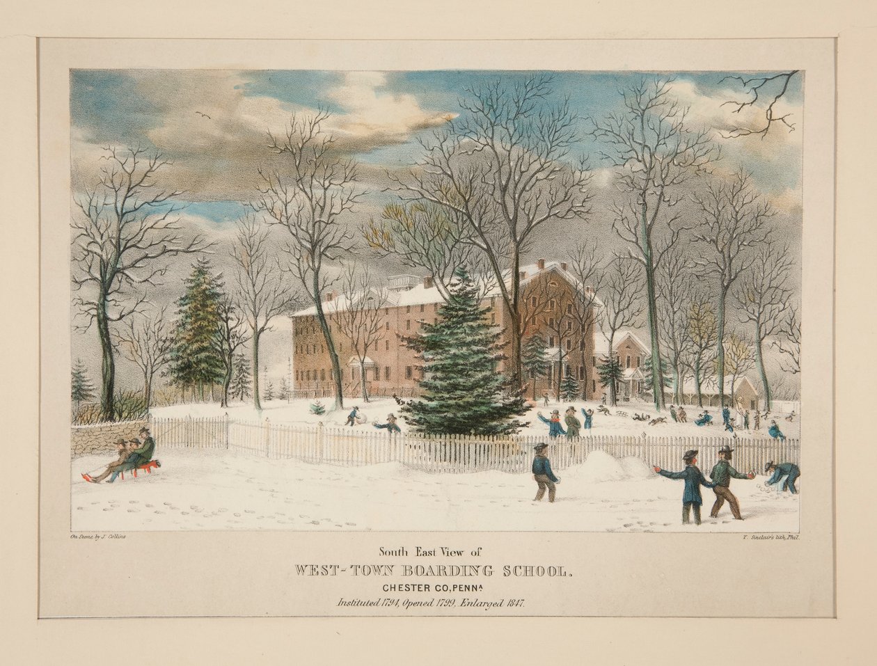 West-Town Boarding School (south east view), Chester Co., Pa. by Thomas S. Sinclair