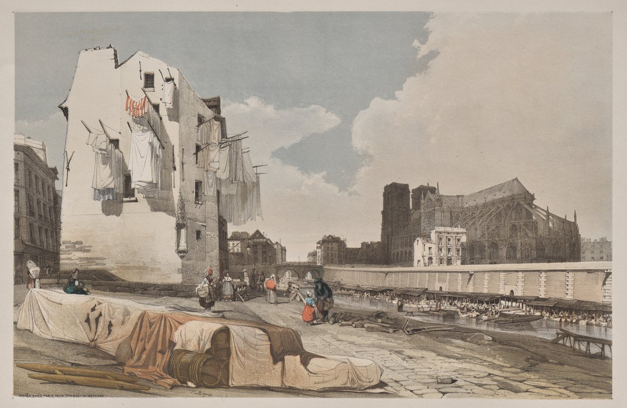 Picturesque Architecture in Paris, Ghent, Antwerp, Rouen: Nôtre Dame, Paris, from the Quai St. Bernard by Thomas Shotter Boys