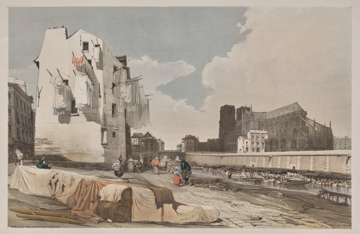 Picturesque Architecture in Paris, Ghent, Antwerp, Rouen: Nôtre Dame, Paris, from the Quai St. Bernard by Thomas Shotter Boys