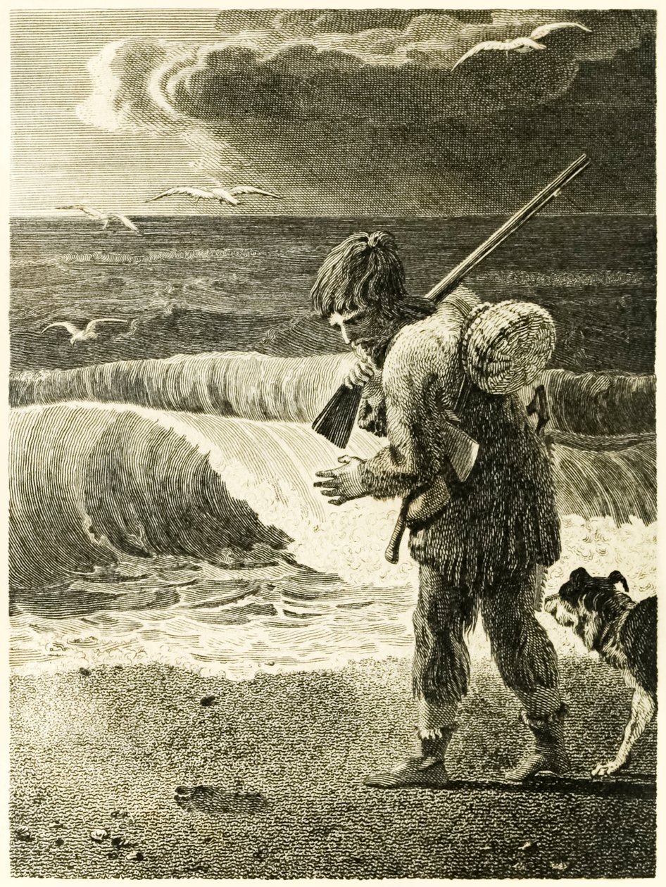 Robinson Crusoe Discovers the Print of a Man’s Foot from The Life and Strange Surprising Adventures of Robinson Crusoe, or York, Mariner by Daniel Defoe by Thomas Stothard
