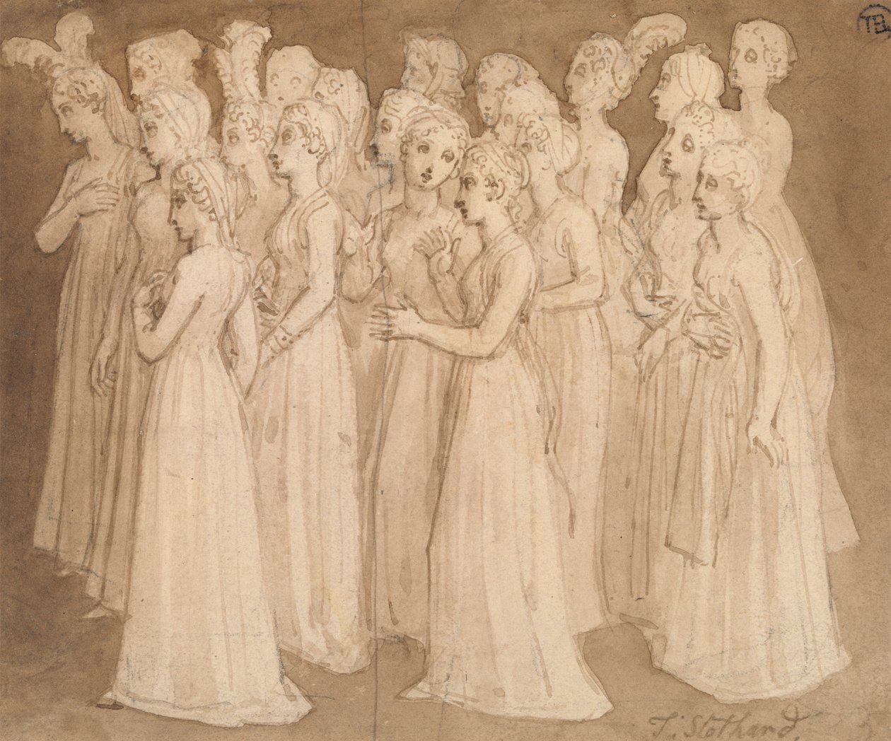 Twenty Young Girls in a Group Walking to the Left by Thomas Stothard