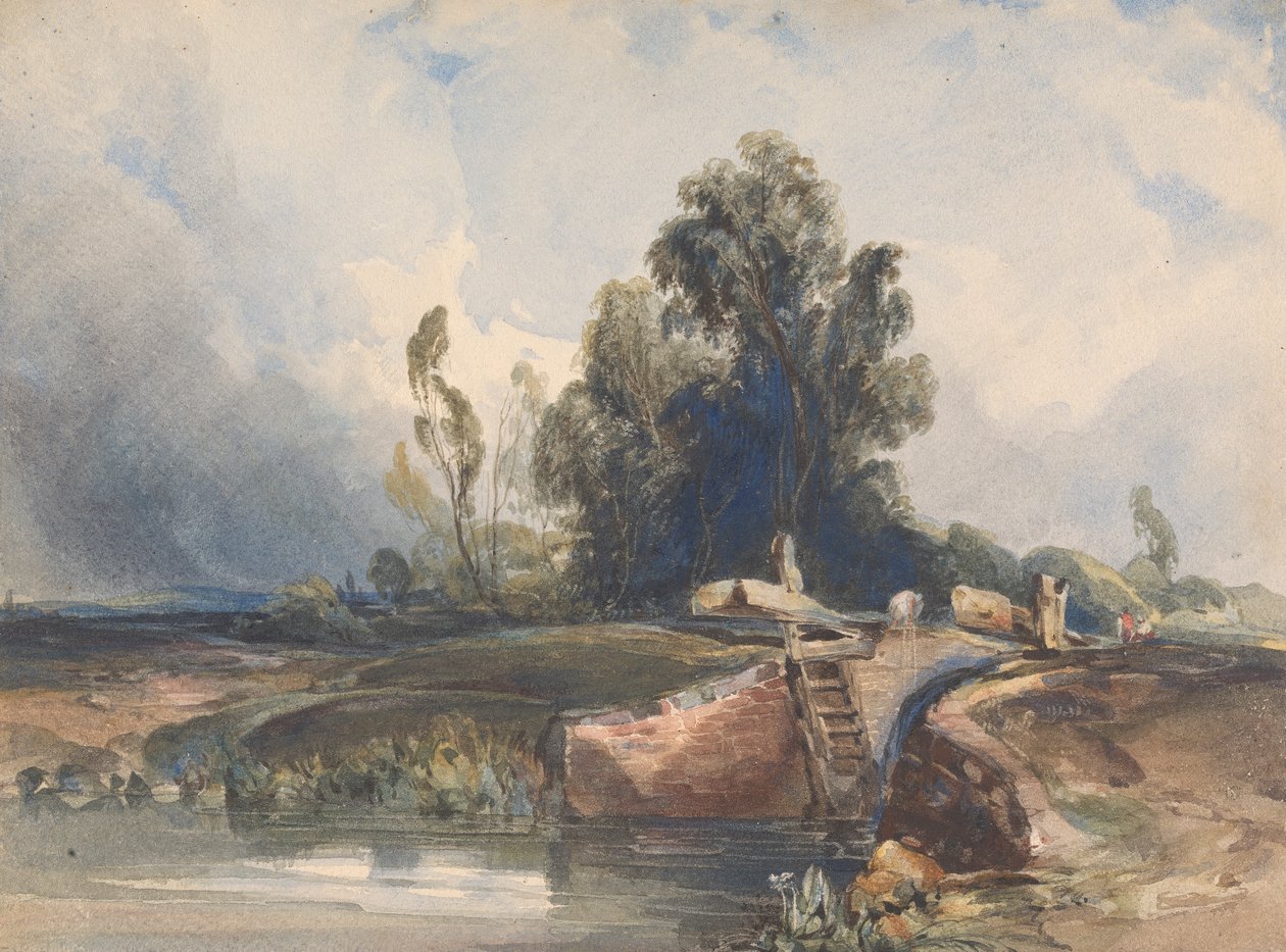 Landscape with Canal and Lock; Figures at Lock by Thomas Sully