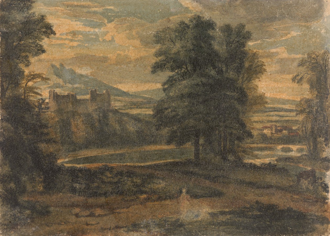 Landscape with Mountains, Castle, Trees and Lake by Thomas Sully