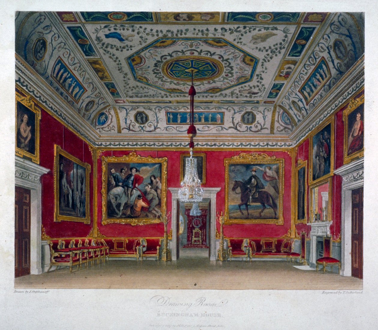 Interior view of the drawing room in Buckingham House, Westminster, London by Thomas Sutherland