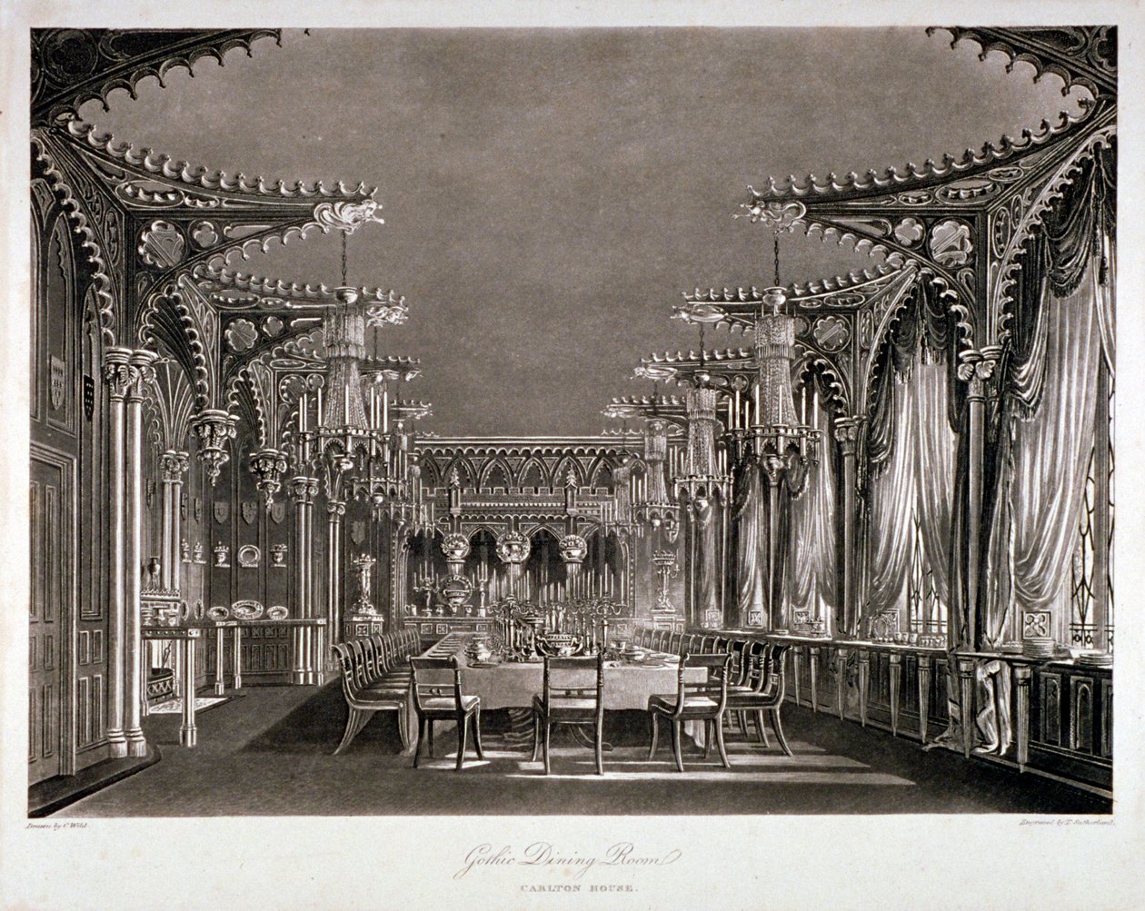 Interior View of the Gothic Dining Room in Carlton House, Westminster, London by Thomas Sutherland