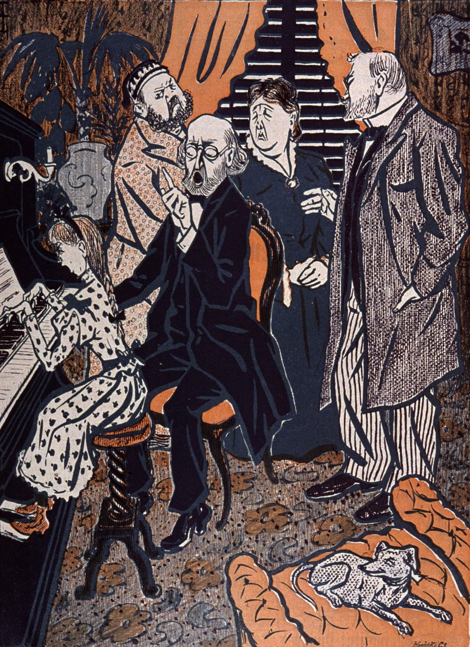 Family Concert at the piano in: Simplicissimus, Germany by Thomas Theodor Heine