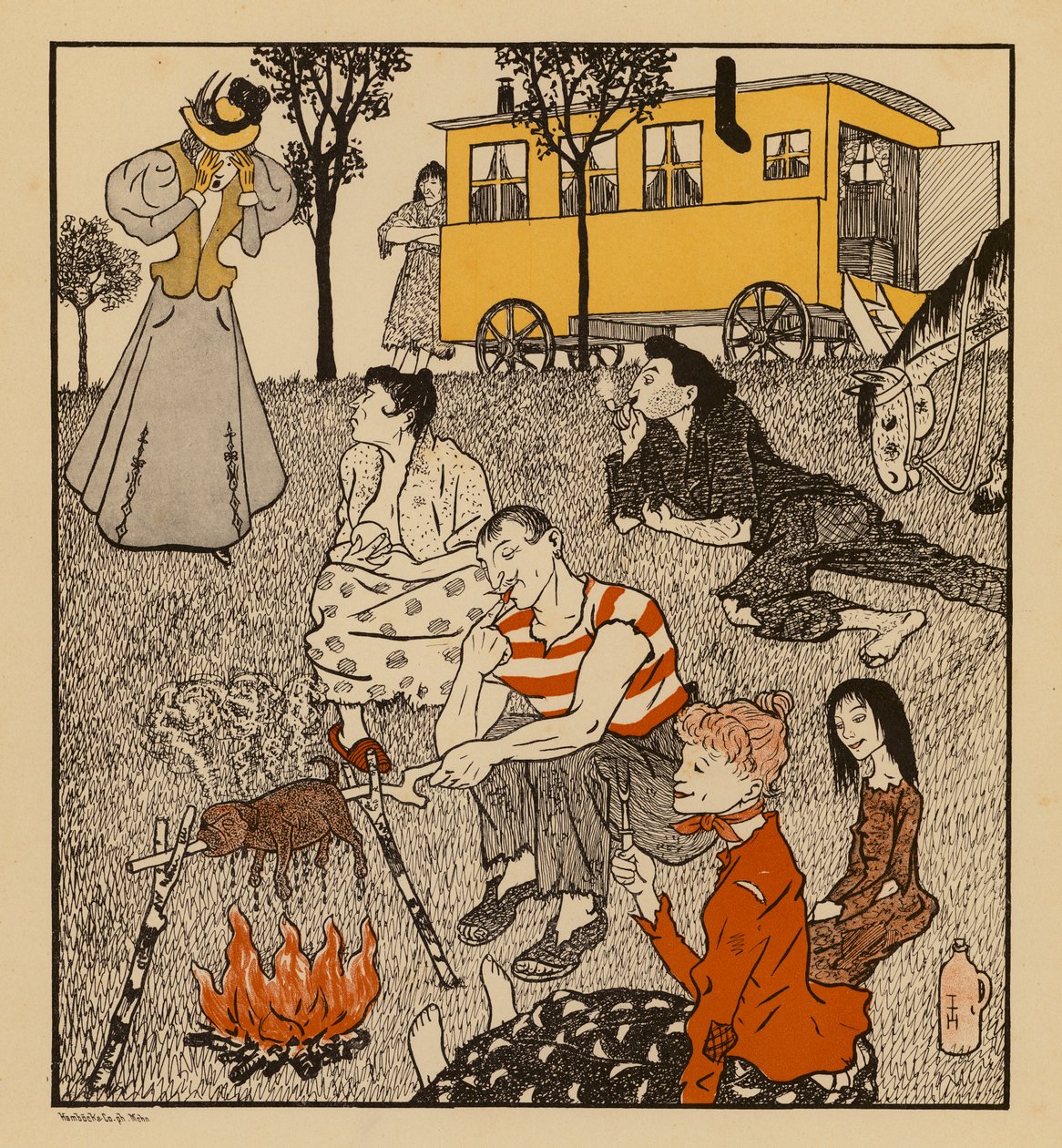 Woman Despairing at Finding Her Husband Living with Gypsies by Thomas Theodor Heine