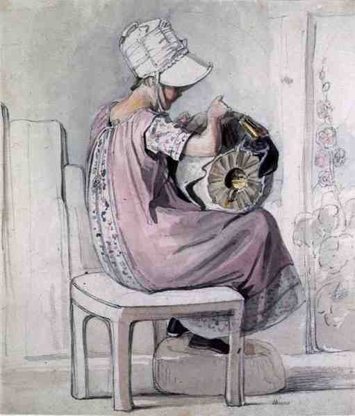 A Girl Lacemaking by Thomas Unwins