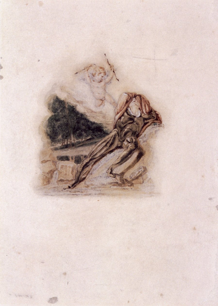 Cupid and Lover Lamenting the Death of a Loved One by Thomas Uwins