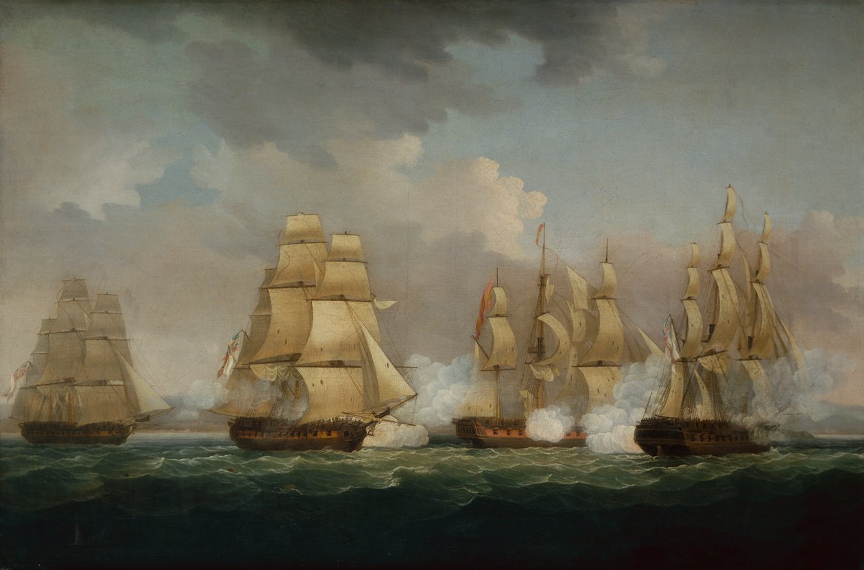 The Santa Brigida Engaged by the Naiad, Alcamene and Triton by Thomas Whitcombe